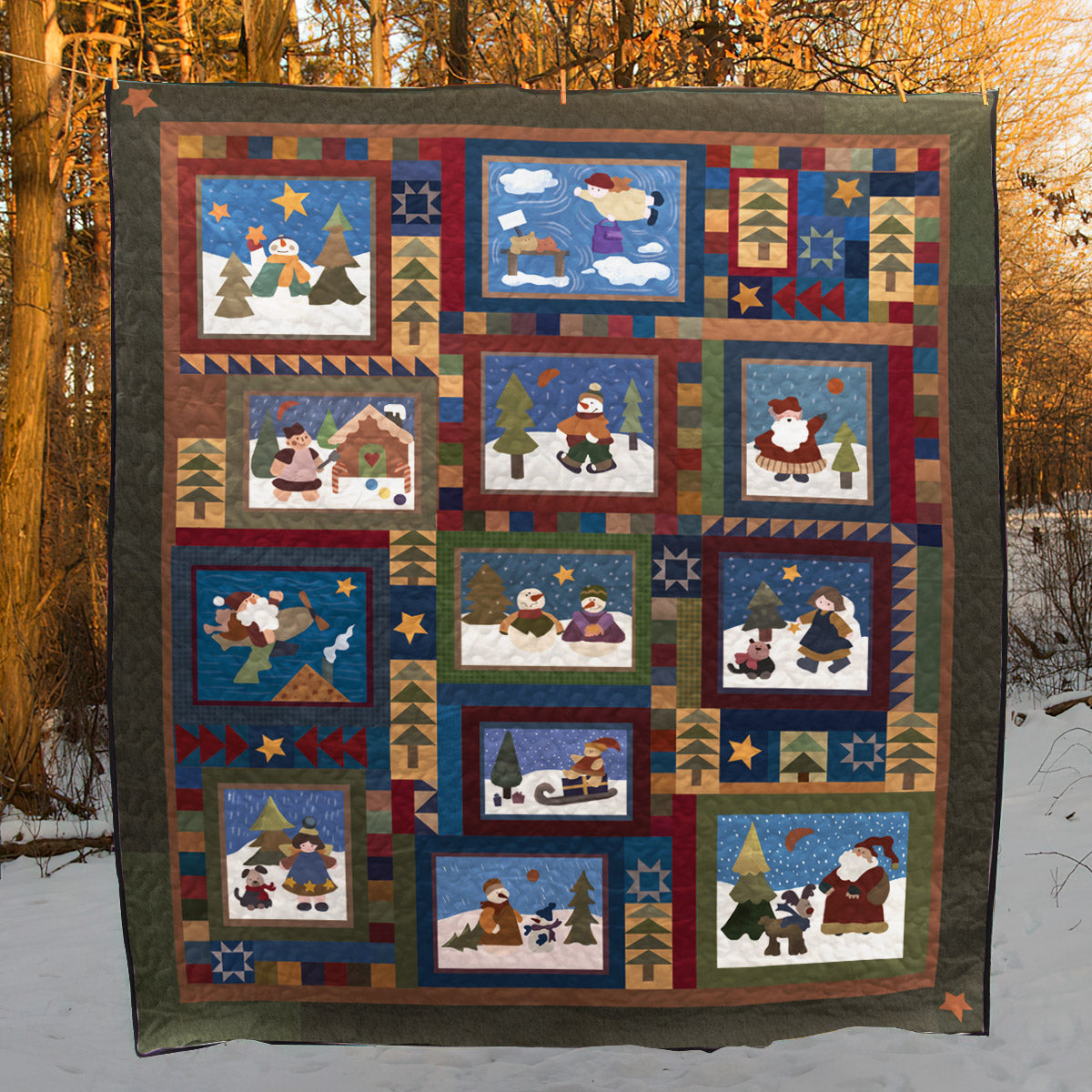 Christmas Santa Snowman CLA2110132Q Quilt Blanket