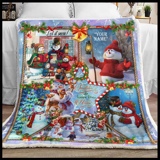 Personalized Christmas Snowman Snowflakes Sherpa Fleece Blanket TM161002