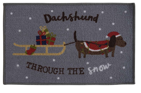 Christmas Dachshund Brings Gift CLT2011013R Non-slip Door mats