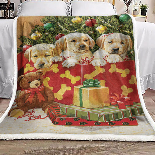 Christmas Golden Retriever Puppy DN1910051F Sherpa Fleece Blanket