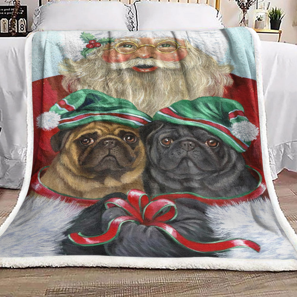 Christmas Santa Claus Pug BT2310091F Sherpa Fleece Blanket