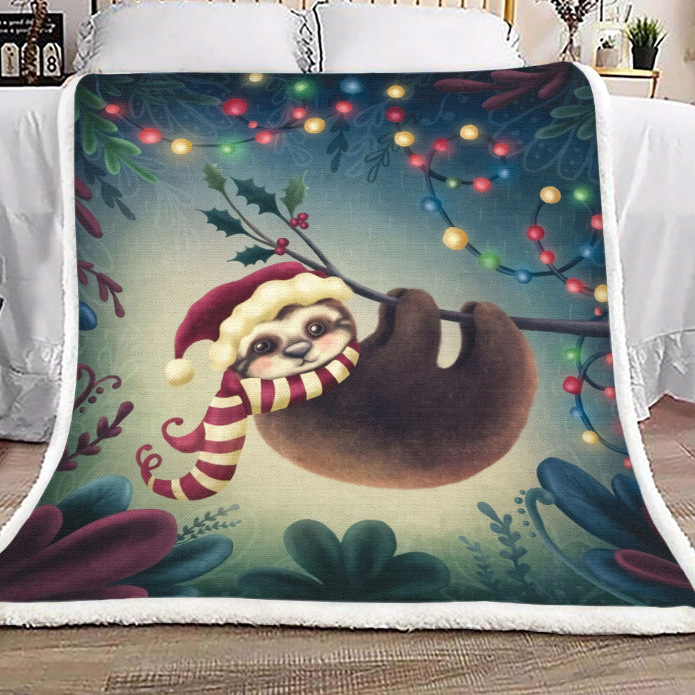 Christmas Sloth With Santa Hat TN1110037TT Sherpa Fleece Blanket