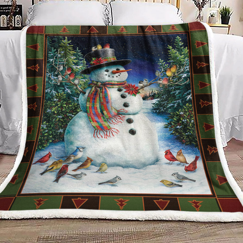 Christmas Snowman And Cardinal VD2310094F Sherpa Fleece Blanket