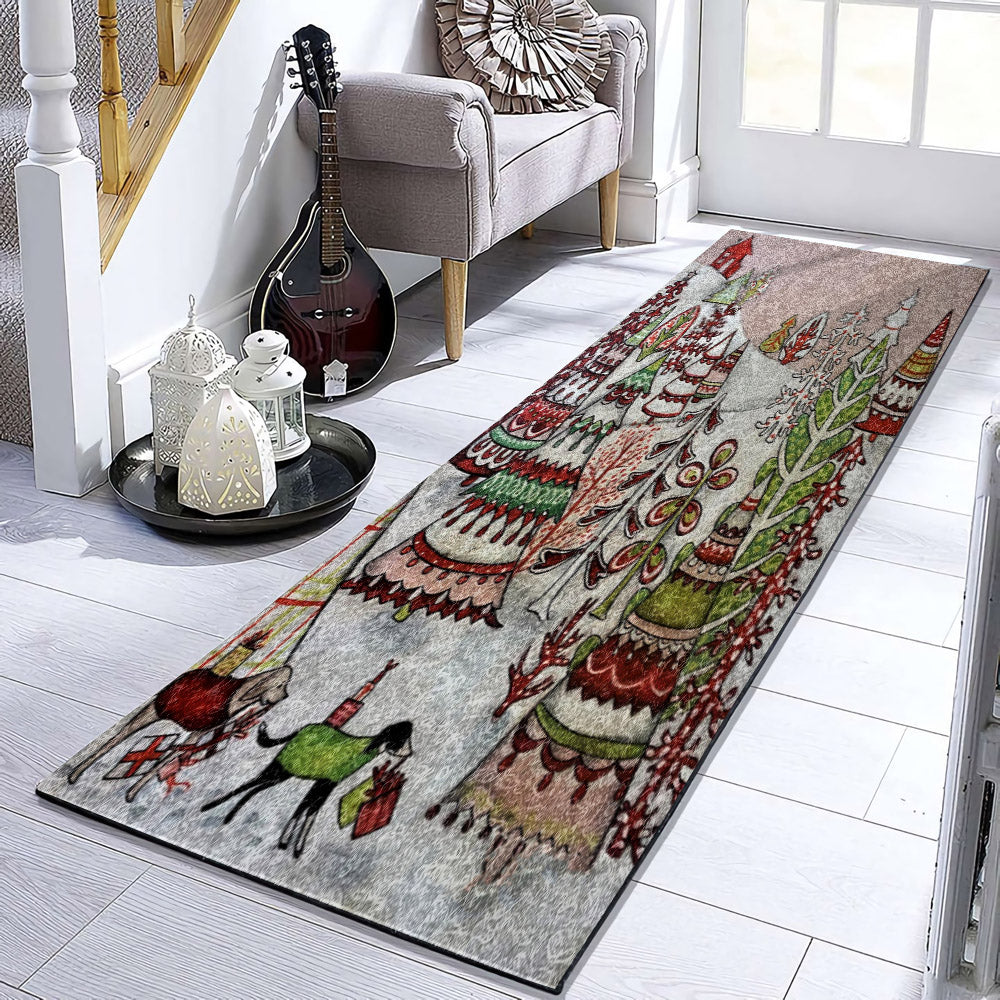Christmas Tree Dog Snow BT2310082RU Runner Rug