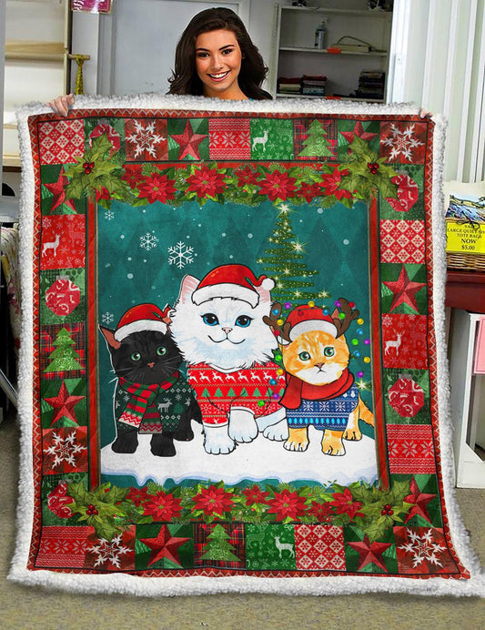 Christmas Cat HM201001D Sherpa Fleece Blanket