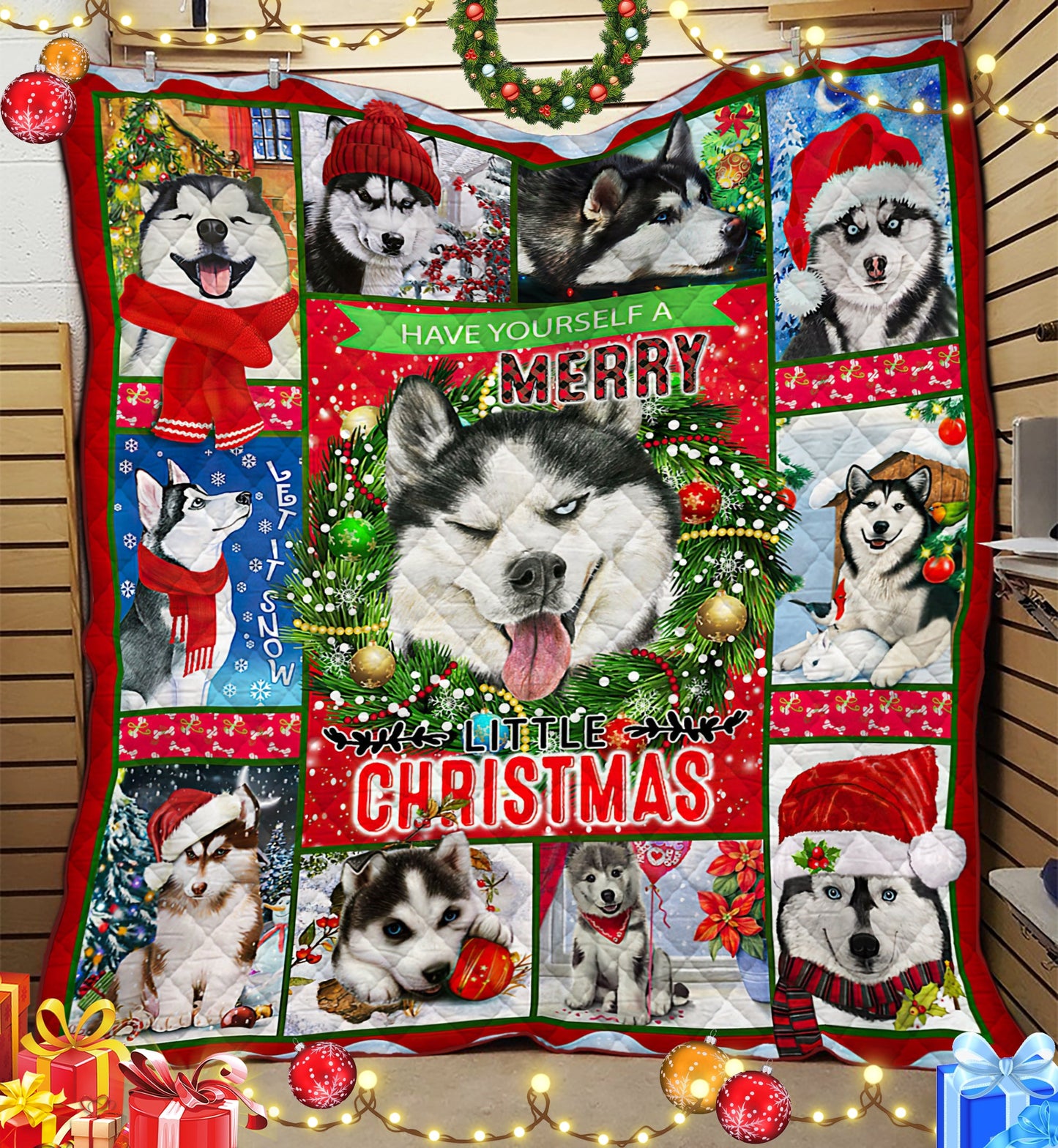 Christmas Husky HM031103D Quilt Blanket