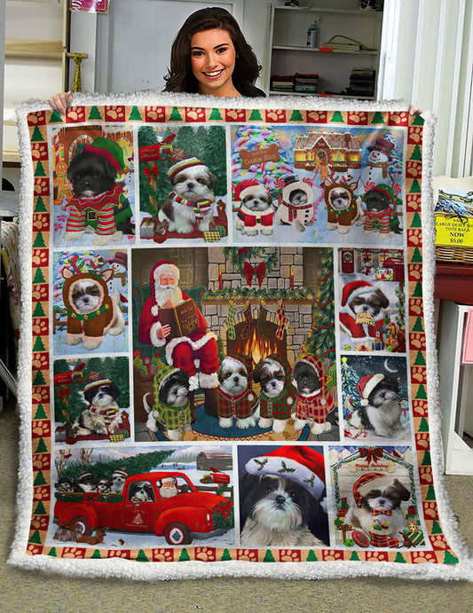 Christmas Shih Tzu HM261010D Sherpa Fleece Blanket