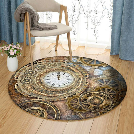 Clock HT190914TM Round Area Rug