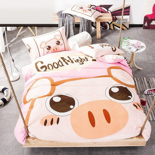 Coffee Cream And Baby Pink Pig Print Farm Animal Cute Style CLA1210144B Bedding Sets
