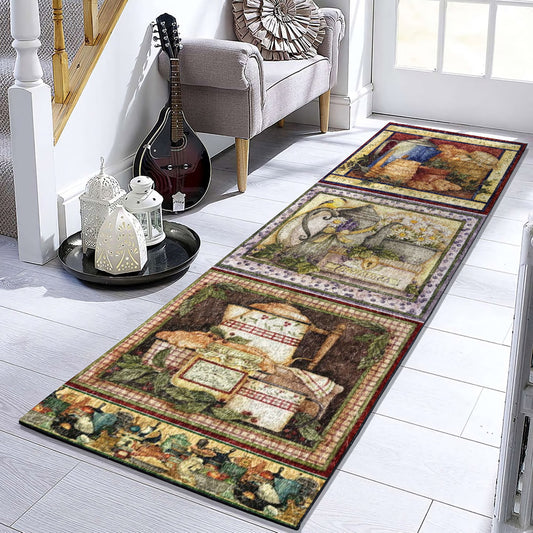 Coffee Mugs Cakes Flower In Country Kitchen HN121009RU Runner Rug