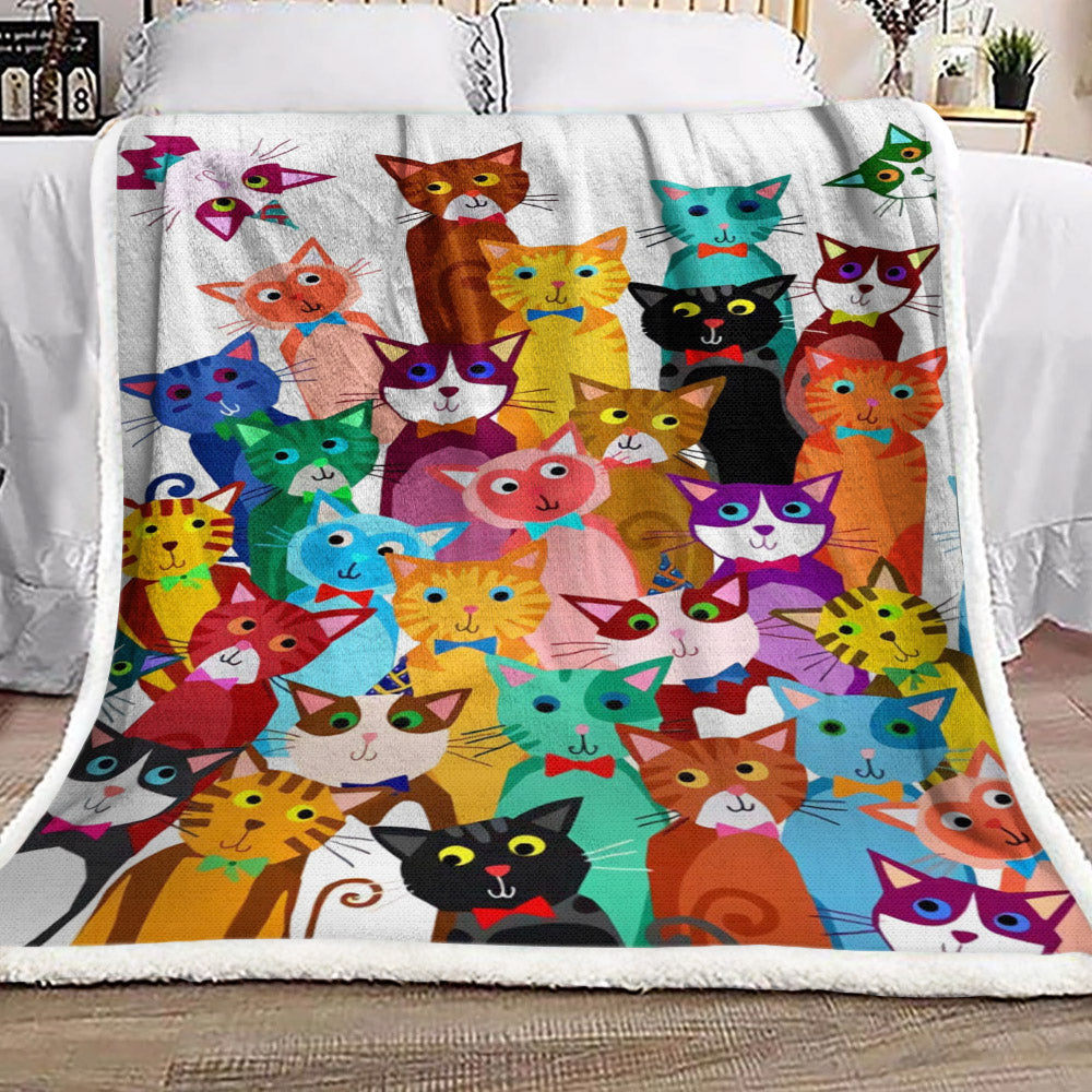 Colorful Cats With Bow HN1611037F Sherpa Fleece Blanket