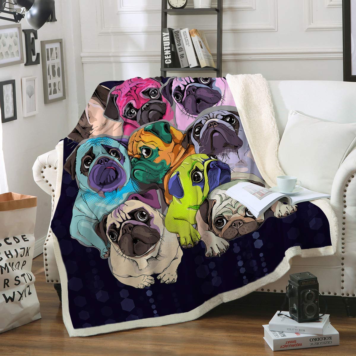 Colorful Pugs CLA0910294F Sherpa Fleece Blanket