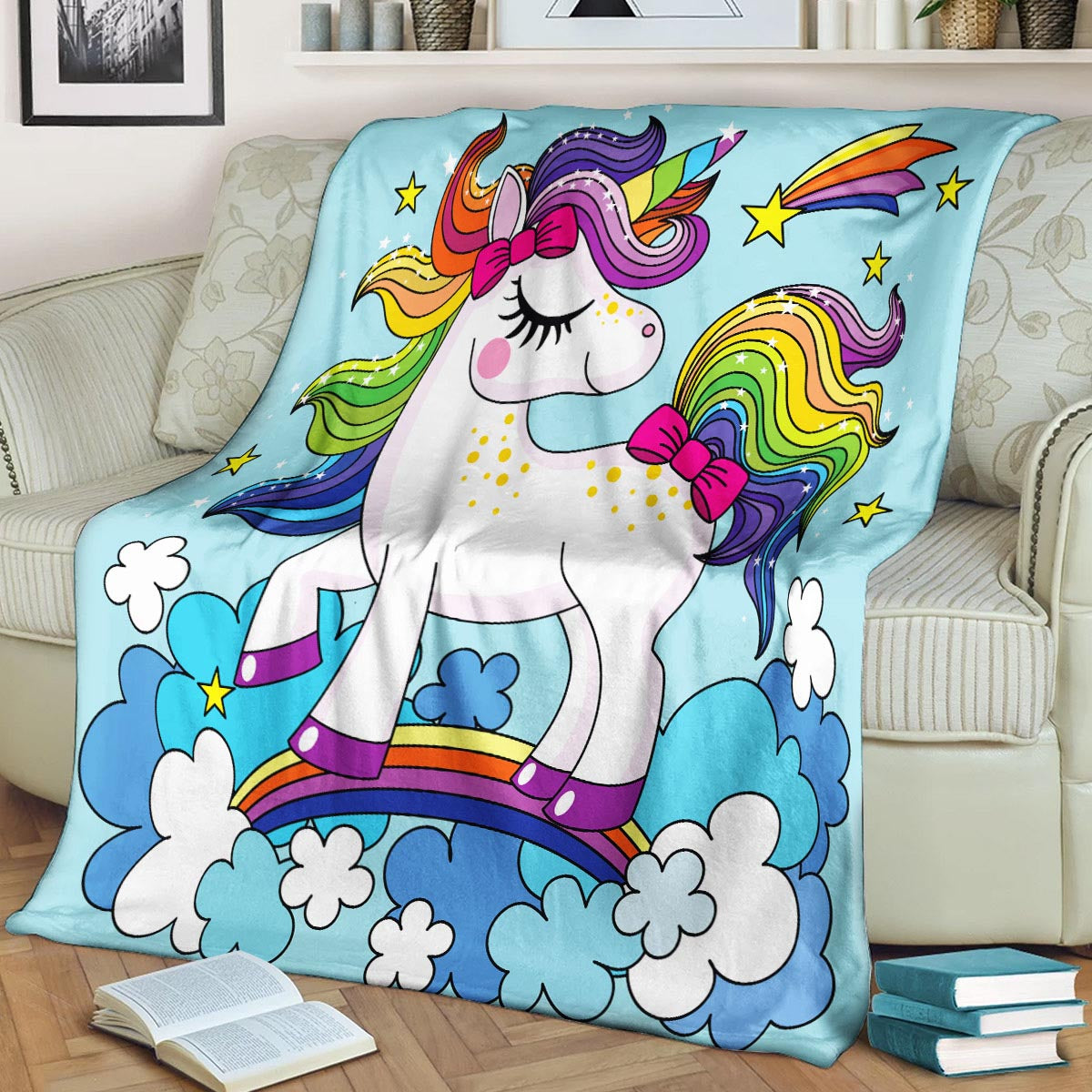 Colorful Rainbow Unicorn Microfiber CLA1910061F Sherpa Fleece Blanket