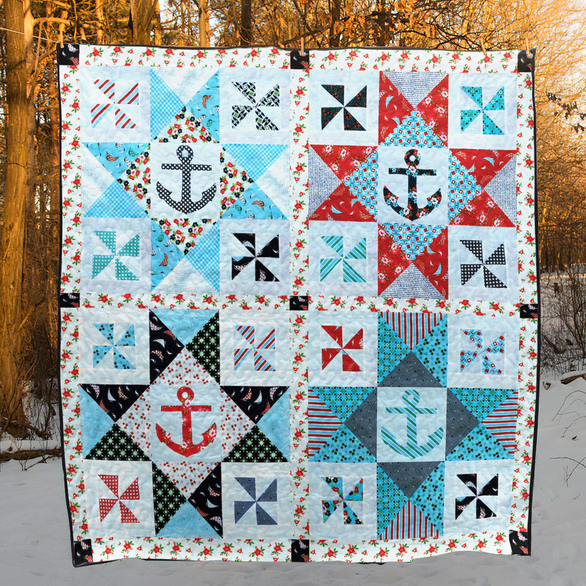 Come Sail Away With Me Nautical Anchor And Pinwheel CLP0611116Q Quilt Blanket