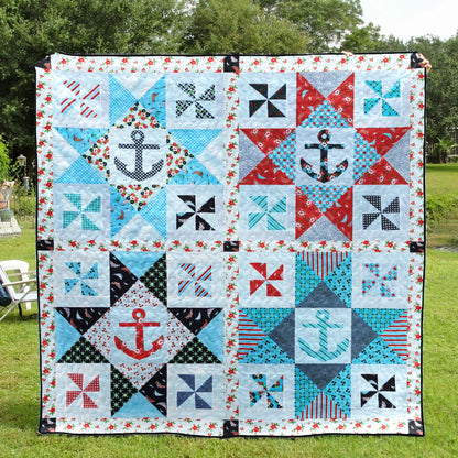 Come Sail Away With Me Nautical Anchor And Pinwheel CLP0611116Q Quilt Blanket