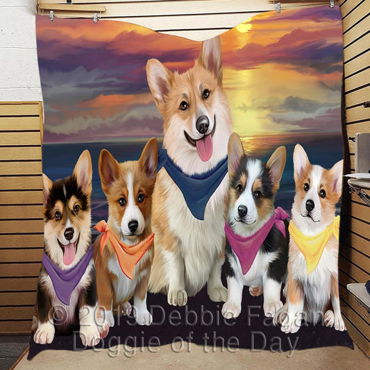 Corgi Sunset Beach All CL18110687MDQ Quilt Blanket