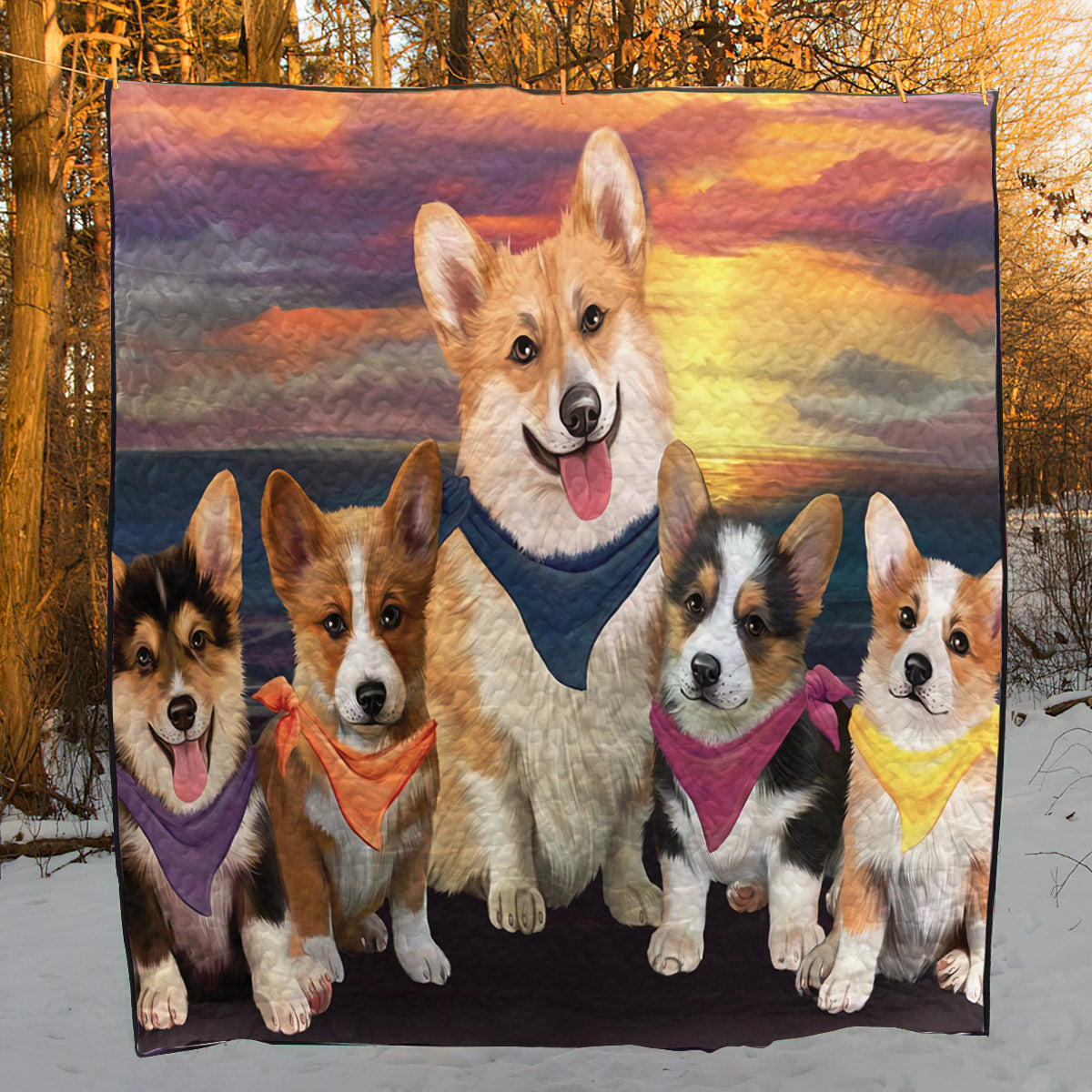 Corgi Sunset Beach All CL18110687MDQ Quilt Blanket