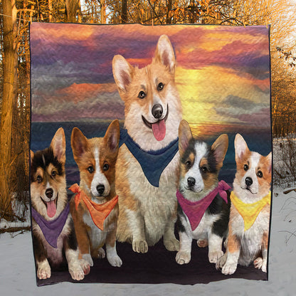 Corgi Sunset Beach All CL18110687MDQ Quilt Blanket