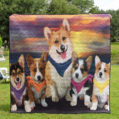 Corgi Sunset Beach All CL18110687MDQ Quilt Blanket
