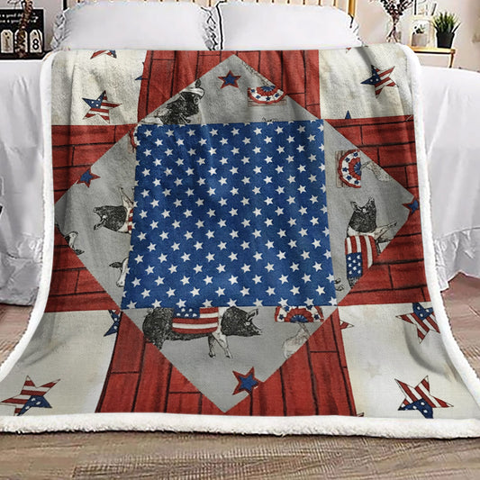Cow Pig Flag Usa NT051068F Sherpa Fleece Blanket