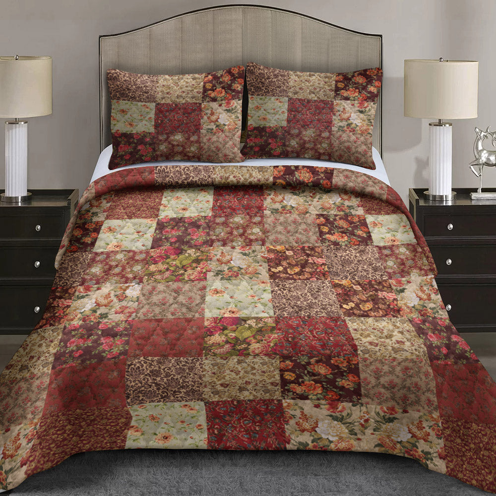 Cranberry Floral Patchwork CLA22101541B Quilt Bed Sheet