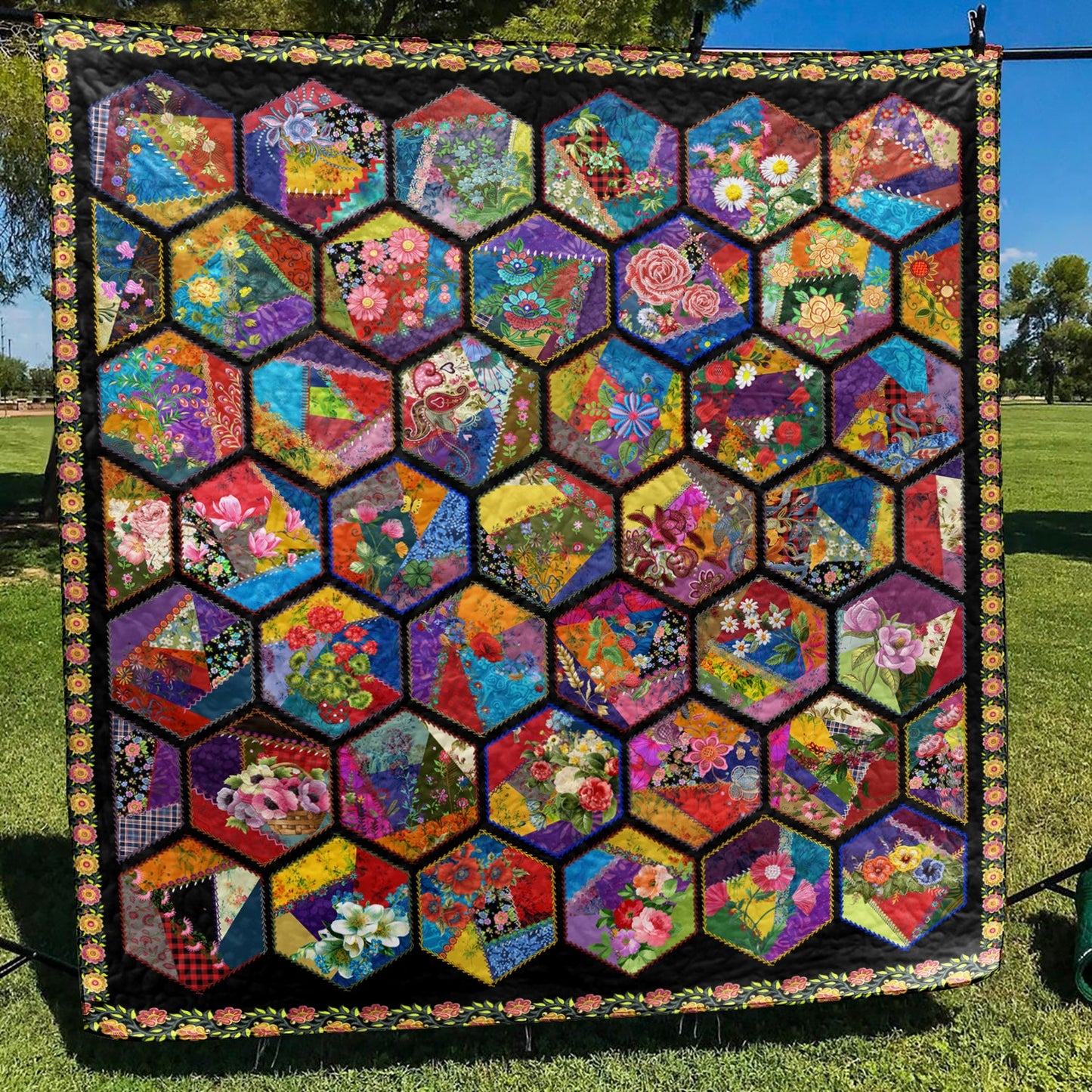 Crazy Hexagon Flower Quilt Blanket TL150601Y