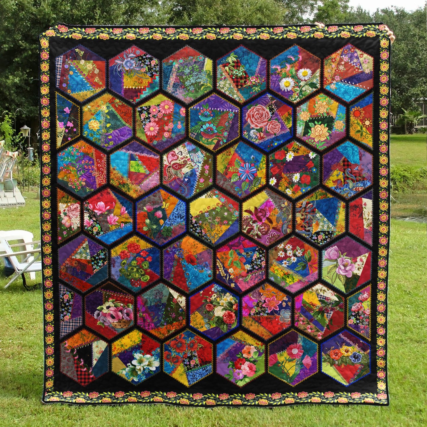 Crazy Hexagon Flower Quilt Blanket TL150601Y