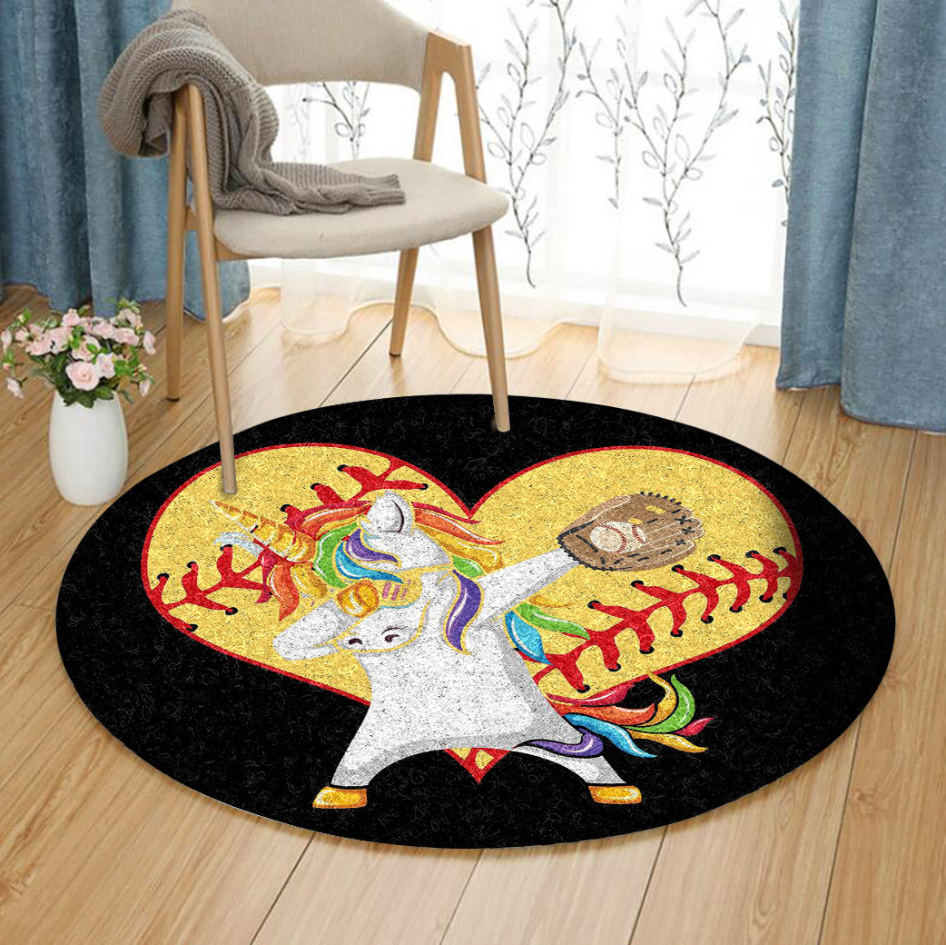Dabbing Unicorn Softball TL1411034TM Round Area Rug
