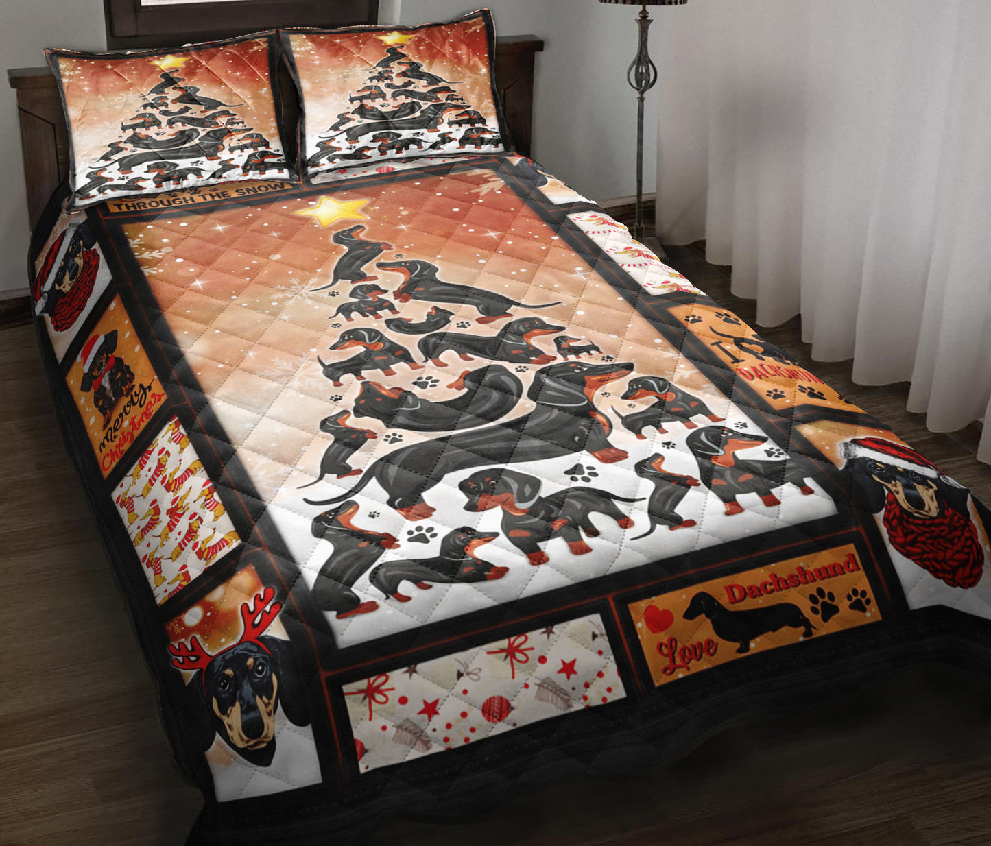 Dachshund Christmas Tree Quilt Bedding Set ND170903