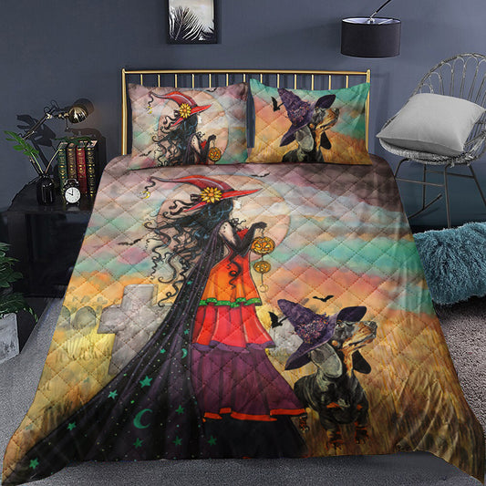 Dachshund Witch Quilt Bedding Set TL230903