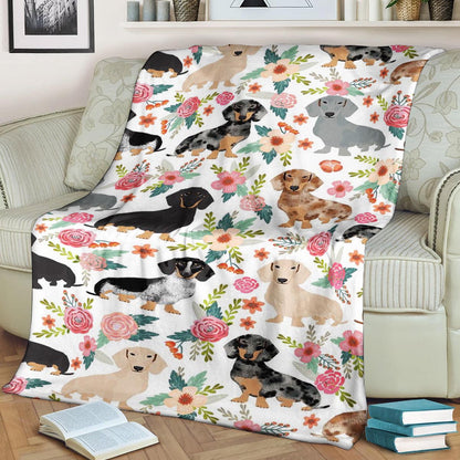 Dachshund And Flower BT070924F Sherpa Fleece Blanket