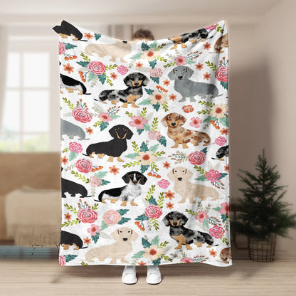 Dachshund And Flower BT070924F Sherpa Fleece Blanket