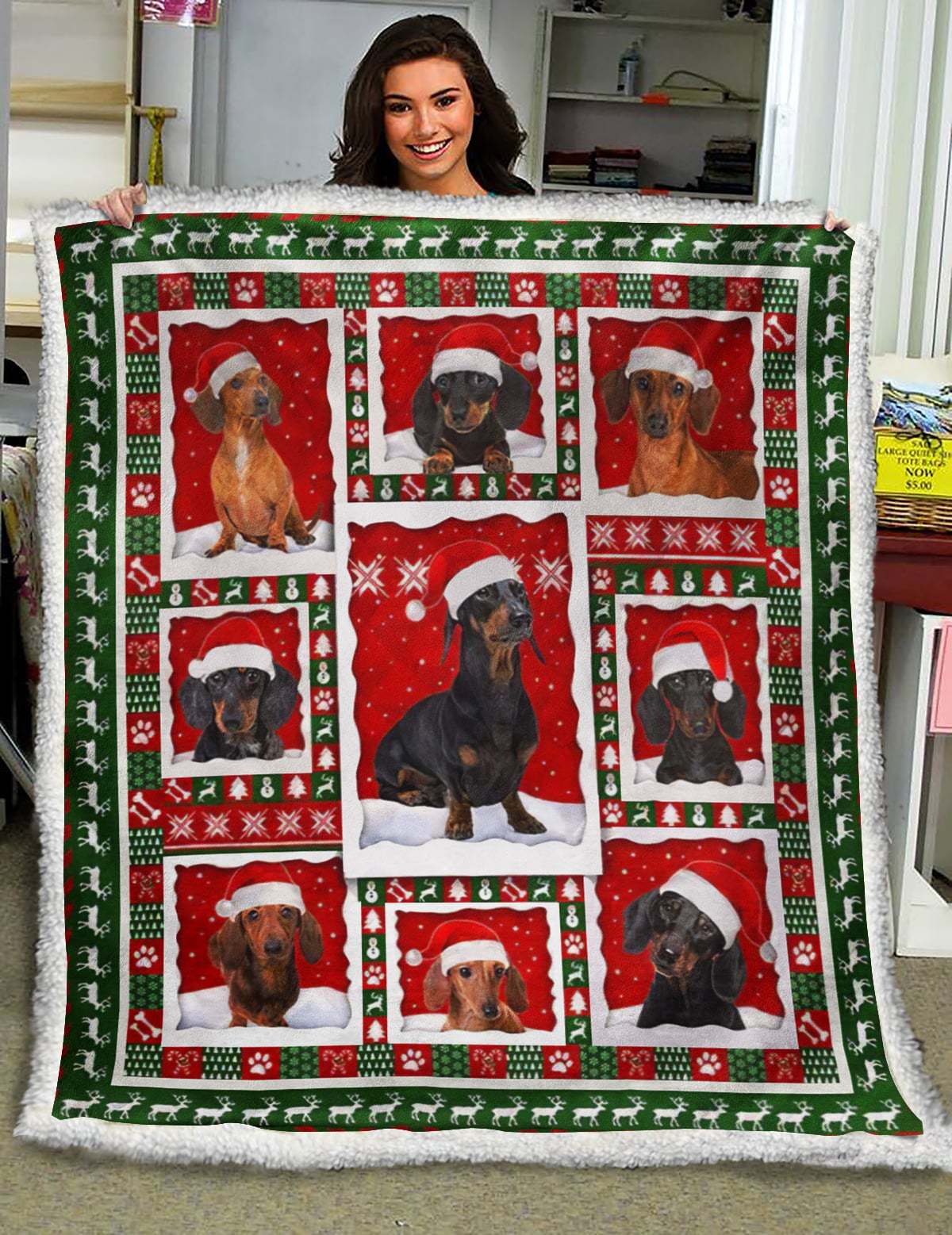 Dachshund Christmas HM161008D Sherpa Fleece Blanket