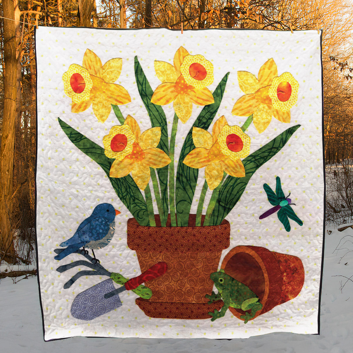 Daffodil Bouquet With Frog CLA08110377Q Quilt Blanket