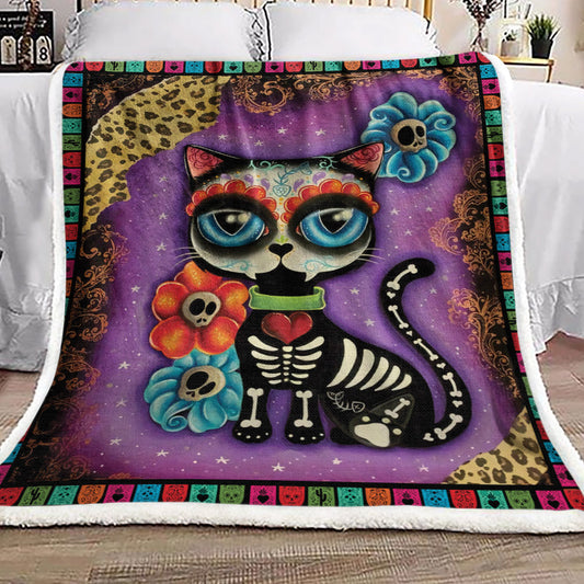 Day Of The Dead Cat DD1710050F Sherpa Fleece Blanket