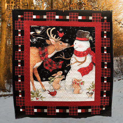 Deer And Snowman CLT0111132H Quilt Blanket