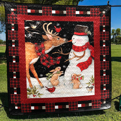 Deer And Snowman CLT0111132H Quilt Blanket