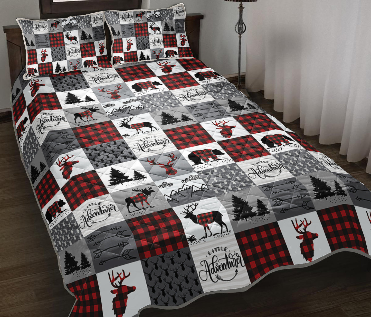 Deer Plaid Patchwork Quilt Bedding Set TL150920