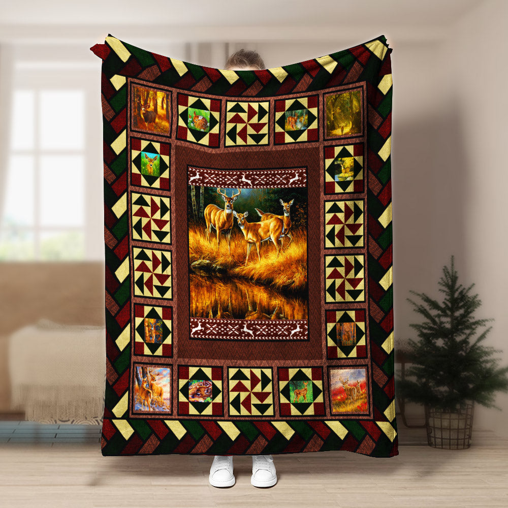 Deer HN011069F Sherpa Fleece Blanket