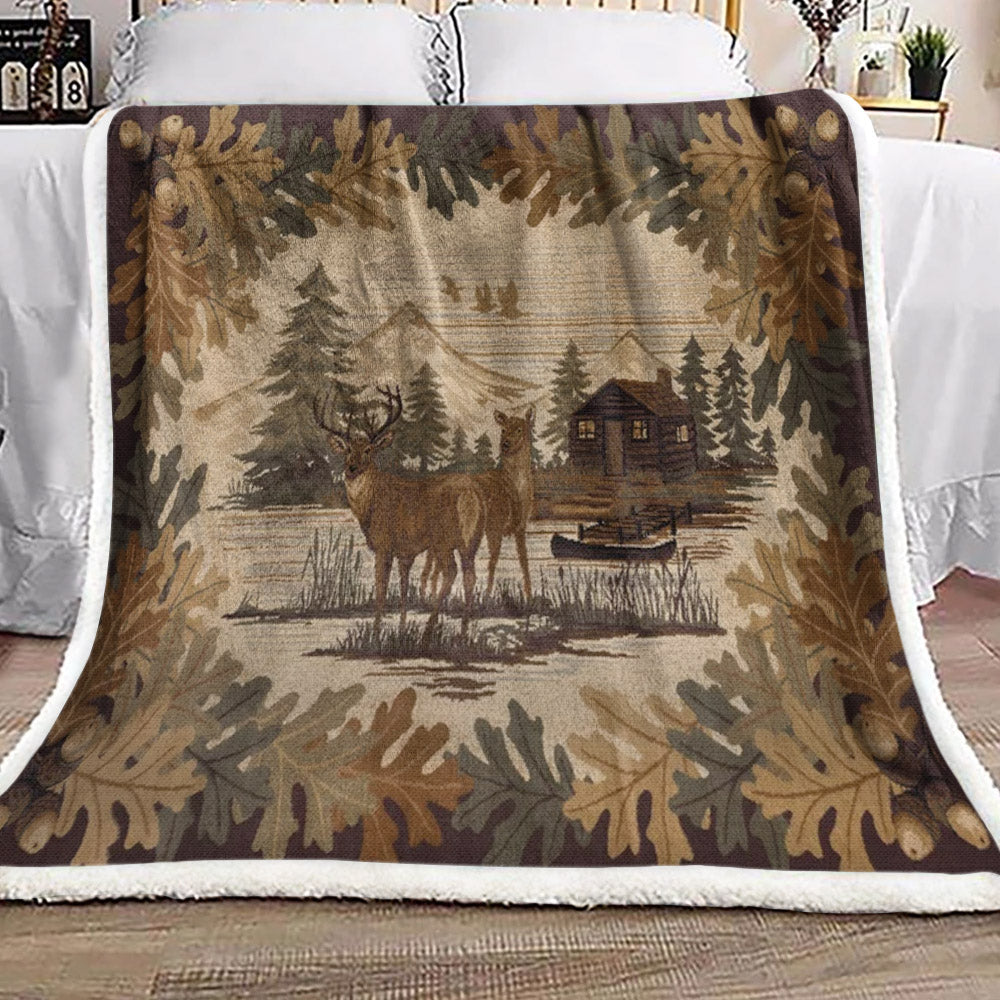 Deer HN031080F Sherpa Fleece Blanket