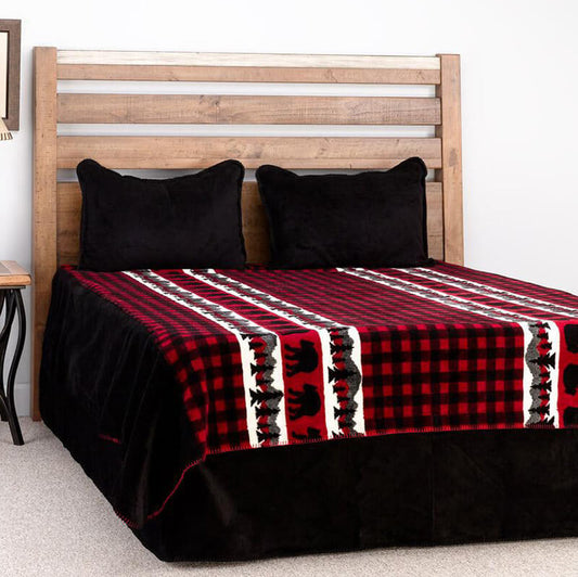 Denali Bear Plaid CLM2210034S Sherpa Fleece Blanket