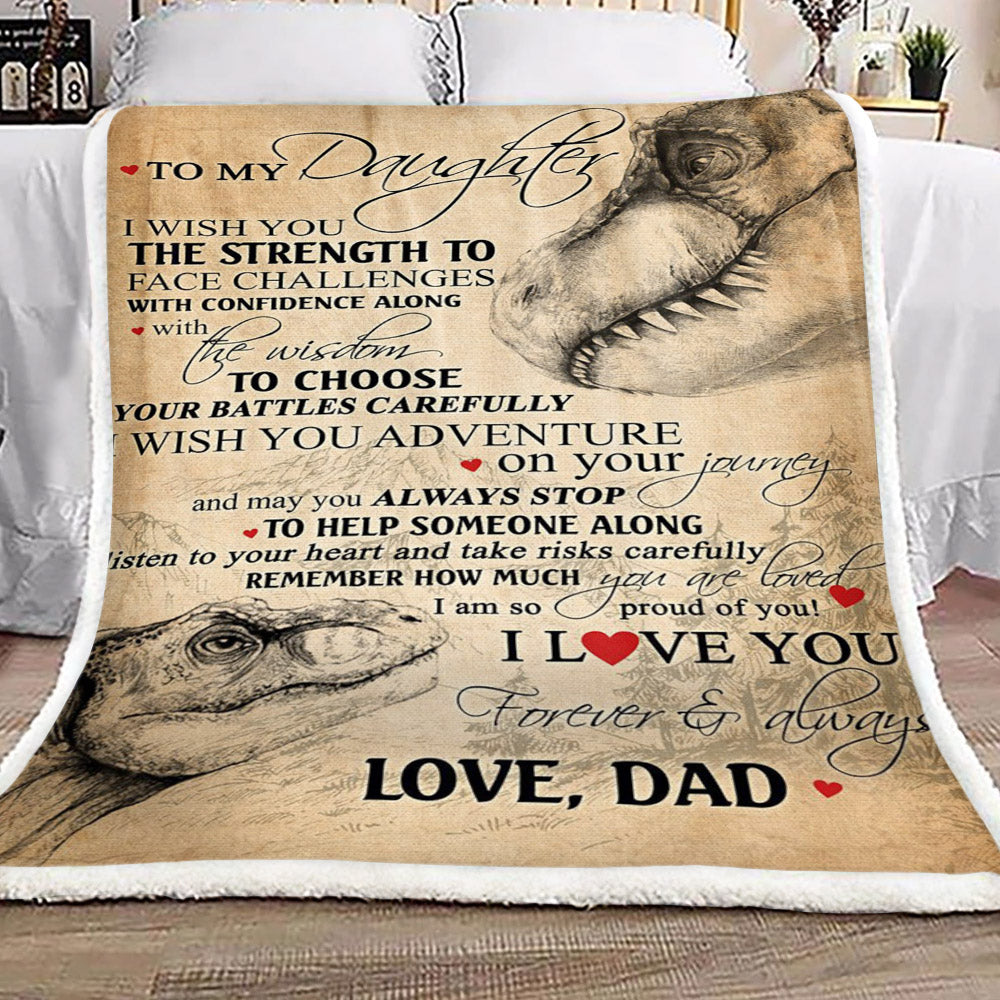Dinosaur Family To My Daughter Love From Dad CL16110115MDF Sherpa Fleece Blanket