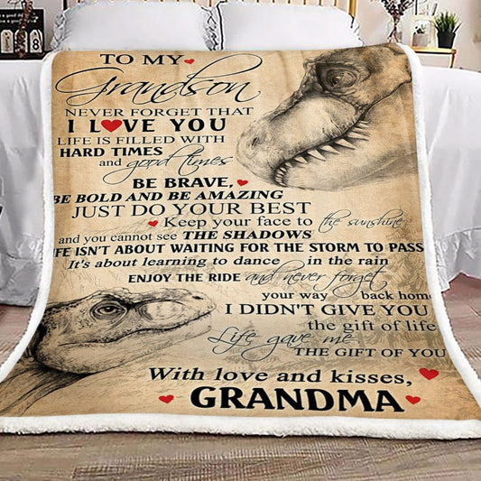 Dinosaurs To My Grandson From Grandma CL16110128MDF Sherpa Fleece Blanket