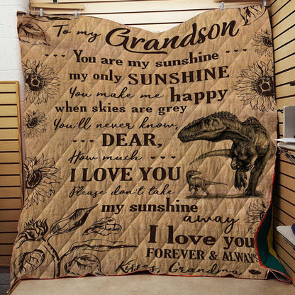 Dinosaurs To My Grandson Kisses Your Grandma CL16110443MDQ Quilt Blanket