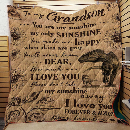 Dinosaurs To My Grandson Kisses Your Grandma CL16110443MDQ Quilt Blanket