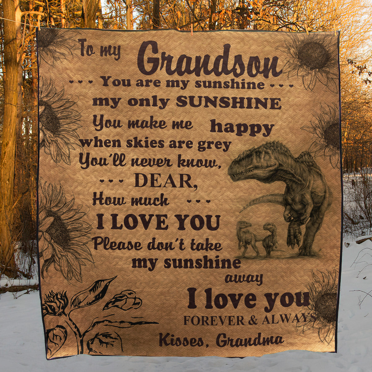 Dinosaurs To My Grandson Kisses Your Grandma CL16110443MDQ Quilt Blanket