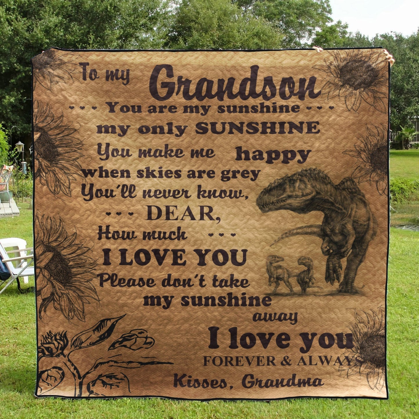 Dinosaurs To My Grandson Kisses Your Grandma CL16110443MDQ Quilt Blanket