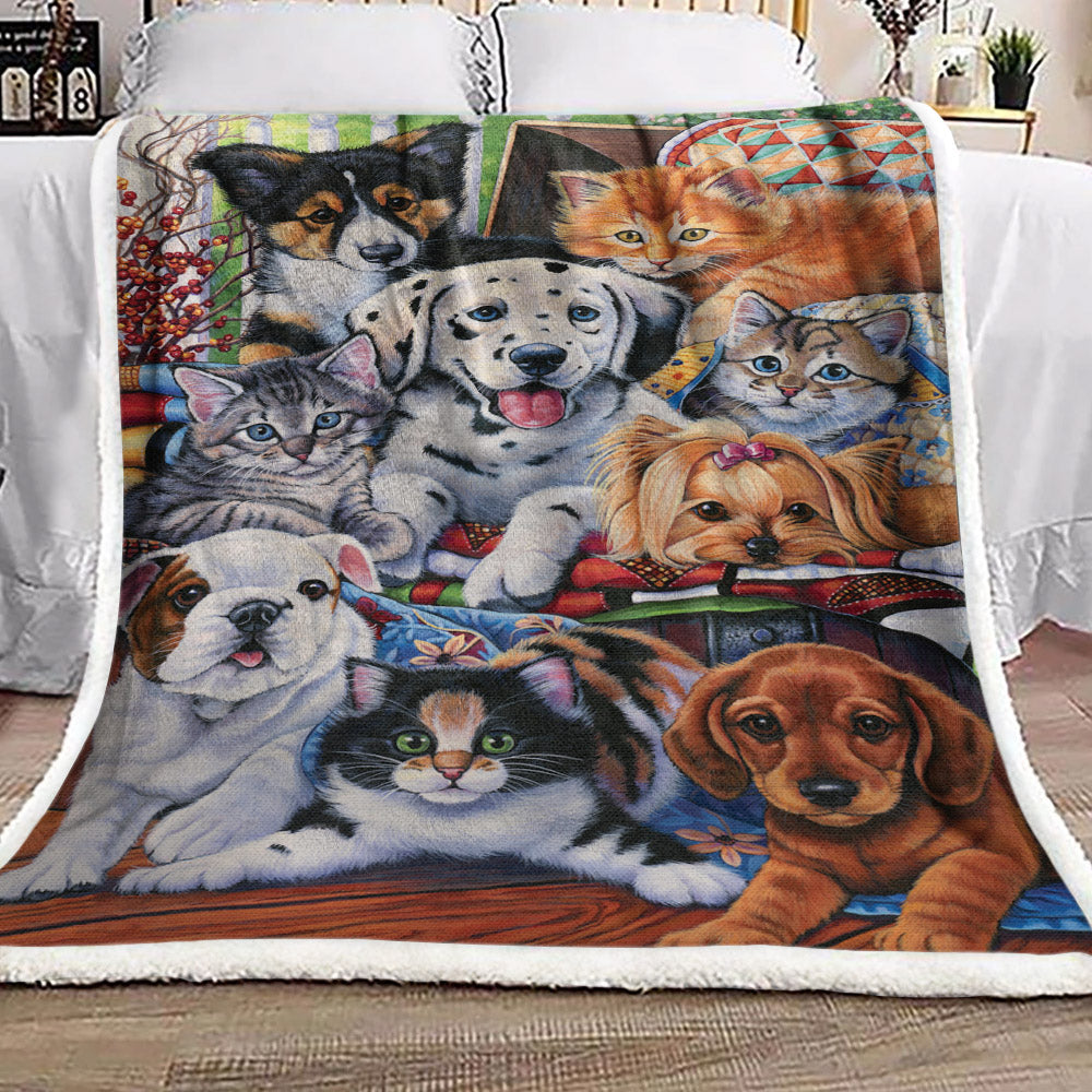 Dogs And Cats VD041056F Sherpa Fleece Blanket