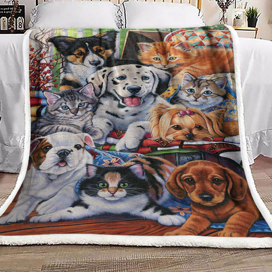 Dogs And Cats VD041056F Sherpa Fleece Blanket