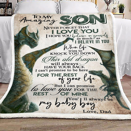 Dragon To My Amazing Son Love Dad CL16110146MDF Sherpa Fleece Blanket